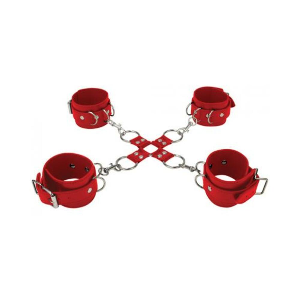 8714273309457_1_b5c7f952-17a4-4a6e-9201-b2eb4f73030b Ouch Leather Hand and Leg Cuffs Red - Image 1