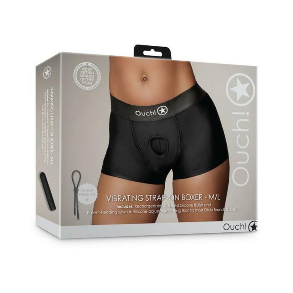 8714273492975_1 Shots Ouch! Vibrating Strap-on Boxer Black M/l - Image 1