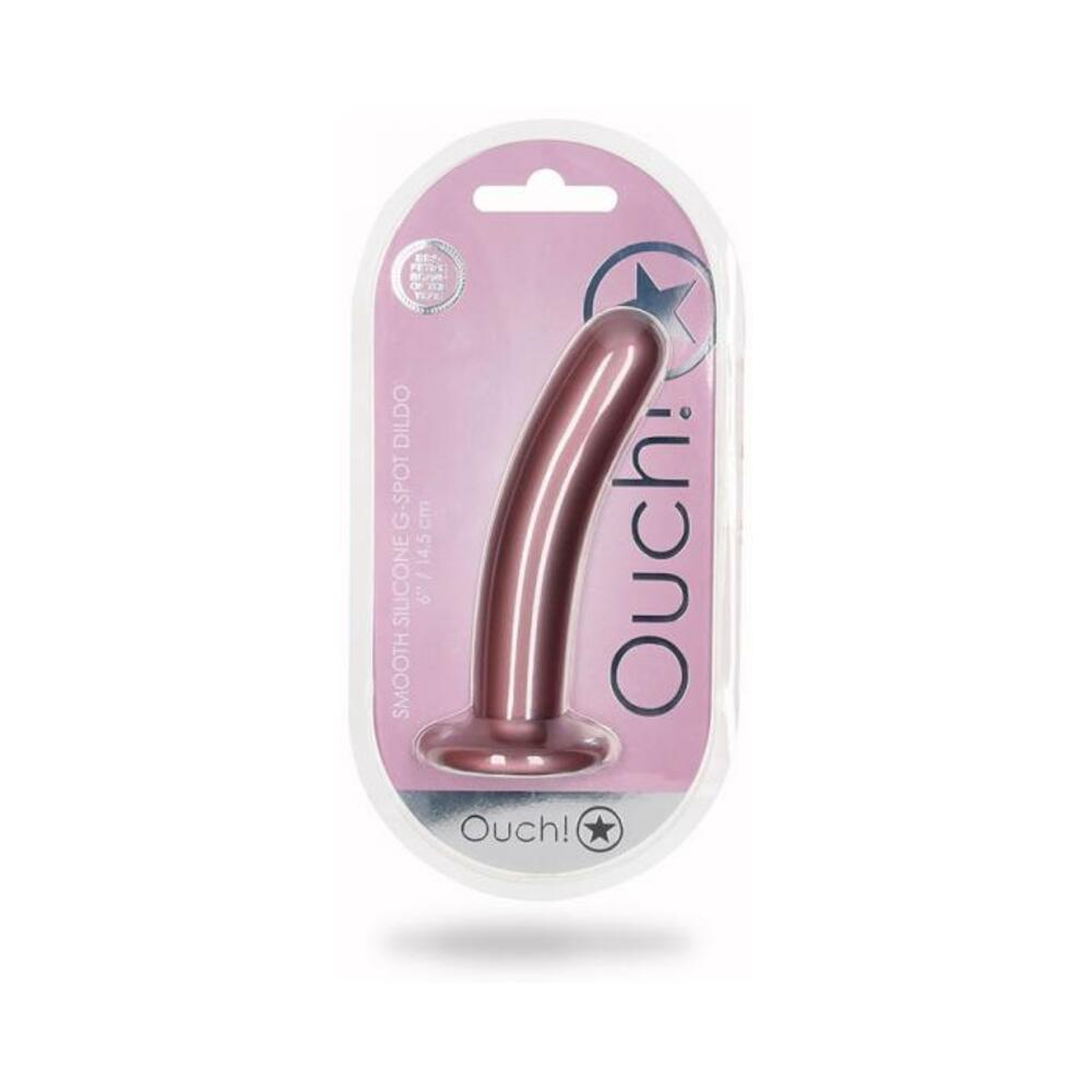 8714273493910_1 Shots Ouch! Smooth Silicone 6 In. G-spot Dildo Rose Gold - Image 1