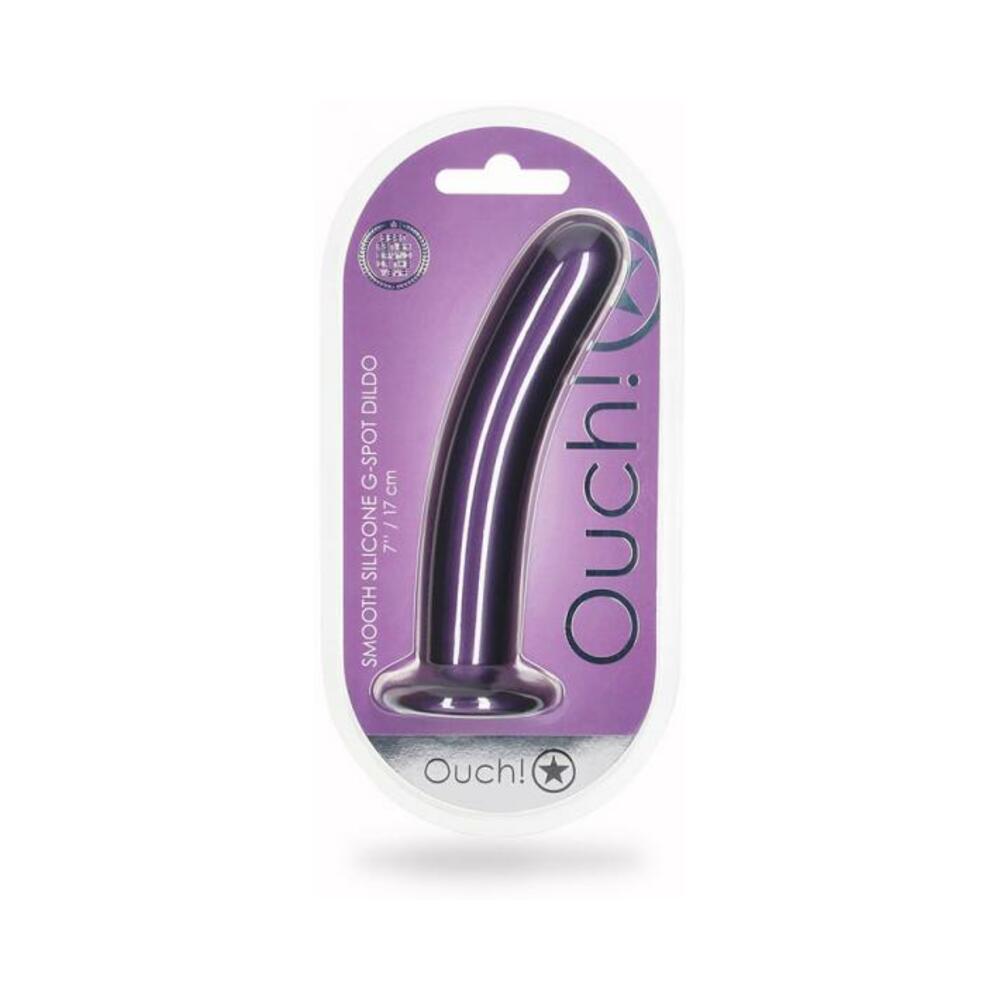 8714273494269_1 Shots Ouch! Smooth Silicone 7 In. G-spot Dildo Metallic Purple - Image 1