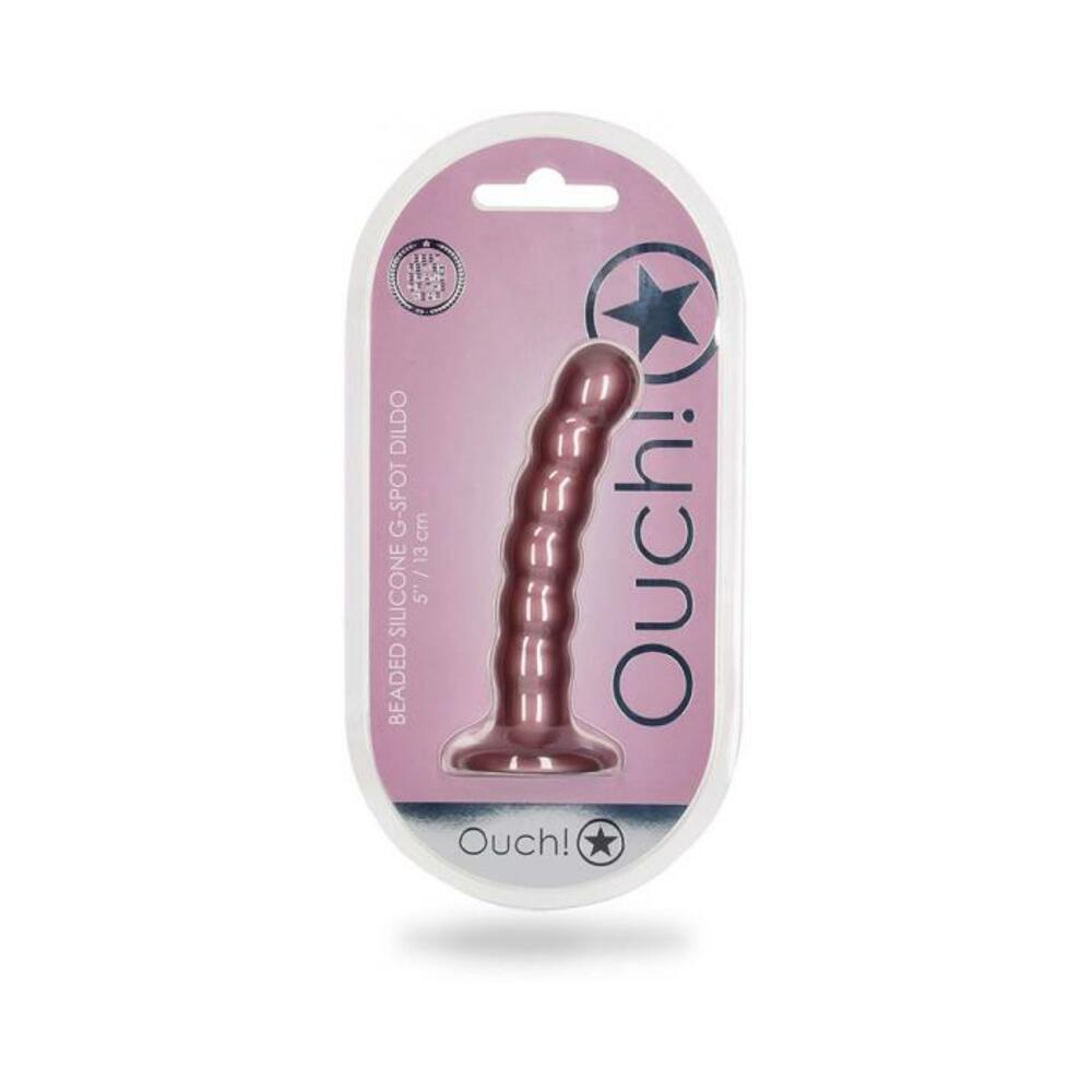 8714273494474_1 Shots Ouch! Beaded Silicone 5 In. G-spot Dildo Rose Gold - Image 1