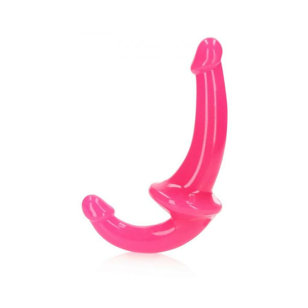8714273520159_1 Realrock Glow In The Dark 6 In. Strapless Strap-on Dildo Neon Pink - Image 1