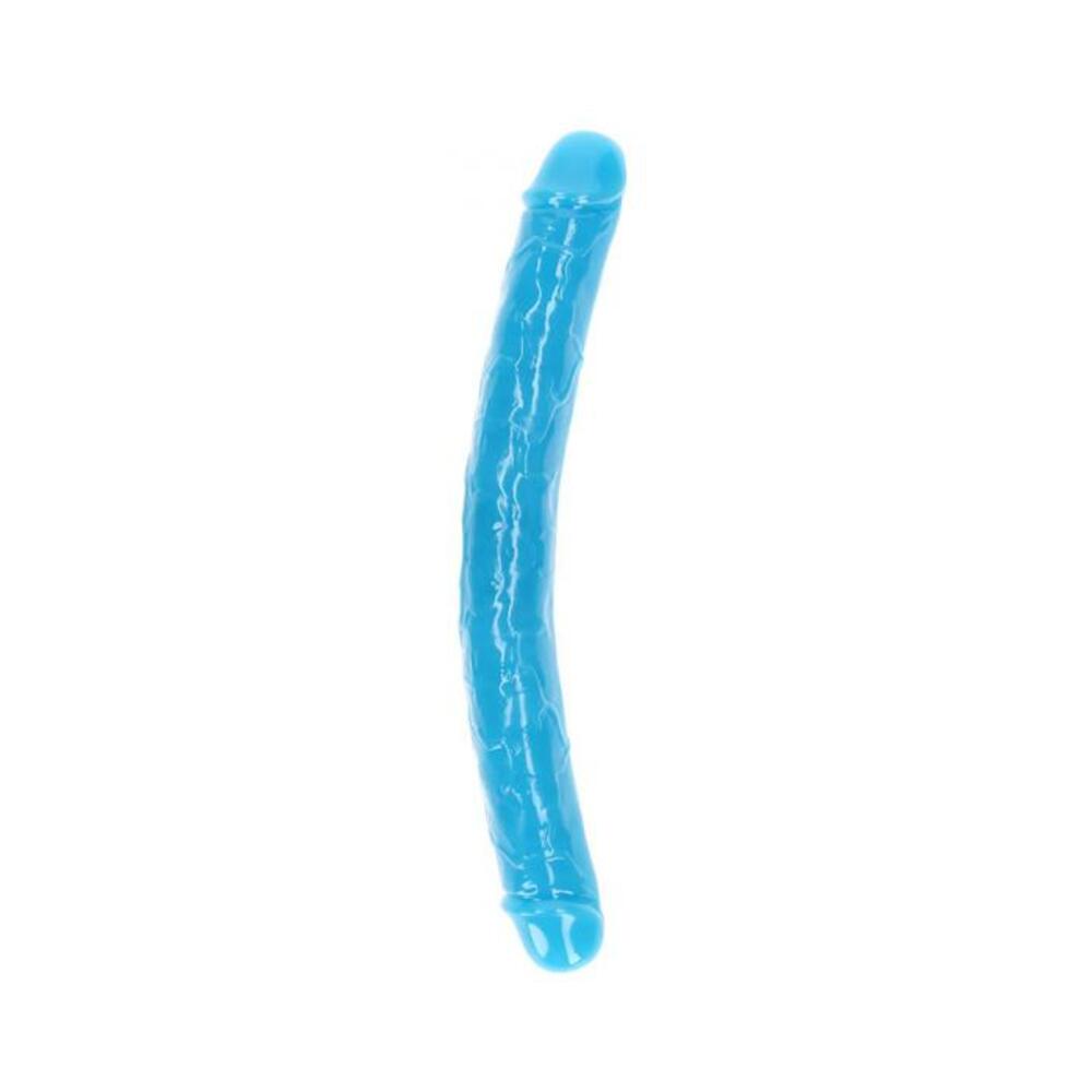 8714273520272_1 Realrock Glow In The Dark Double Dong 15 In. Dual-ended Dildo Neon Blue - Image 1