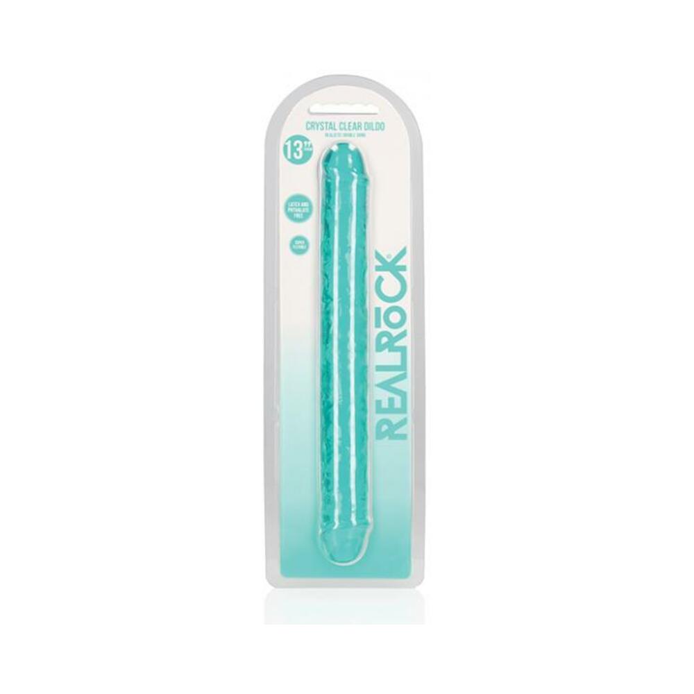 8714273520876_1 Shots Realrock Crystal Clear 13" Double Dildo - Turquoise - Image 1