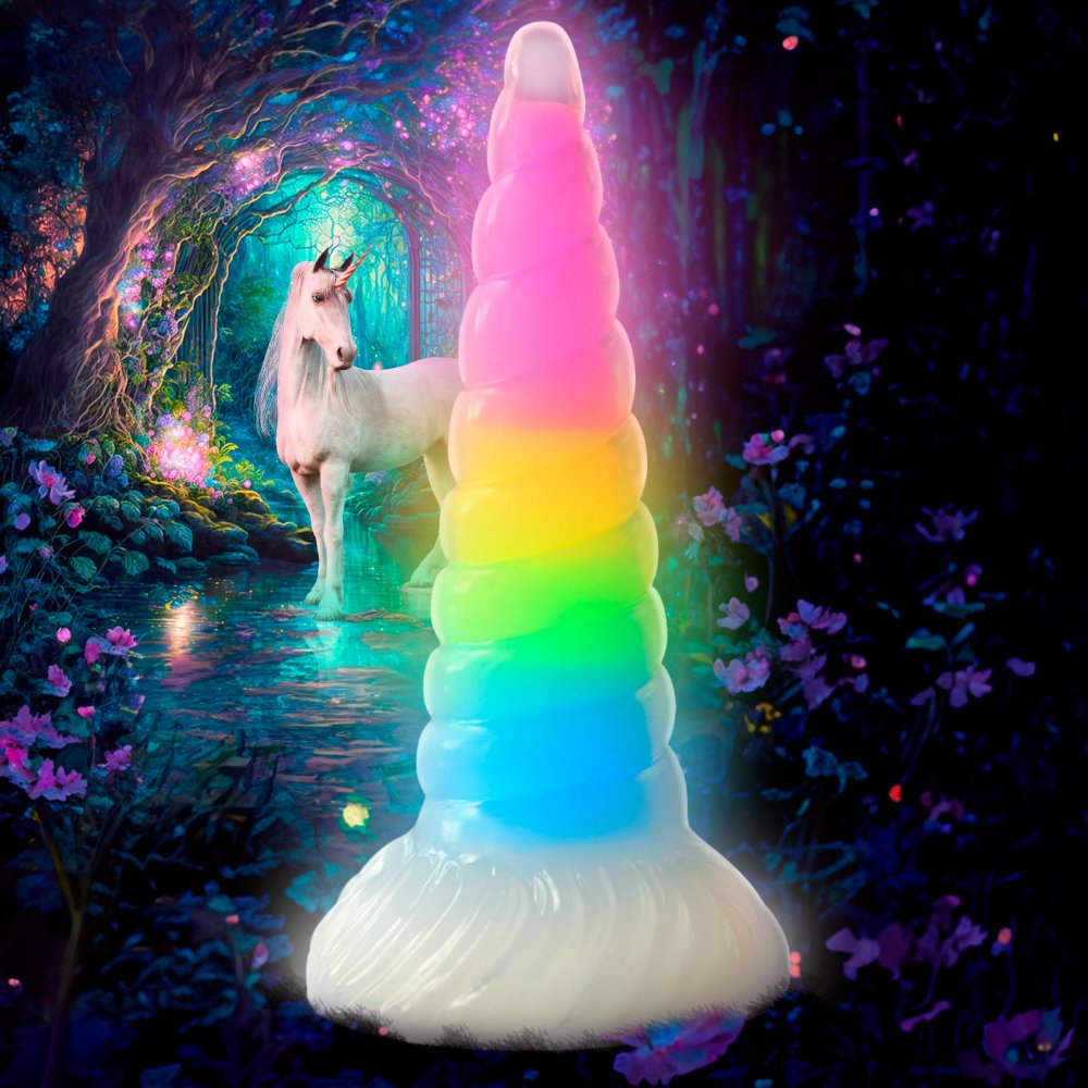 AH310_STD-MAIN_2_1000x1000_e5adc5ae-80b9-4b59-b297-1246aba556b7 Uni-glow Glow-in-the-dark Rainbow Silicone Dildo - Image 1