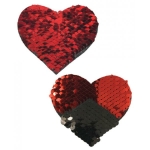 Pastease Double Sequin Hearts Red Black Pasties O/S