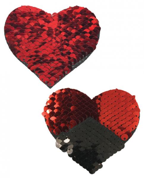 CNVELD-8284-20201_21509041281 Pastease Double Sequin Hearts Red Black Pasties O/S - Image 1