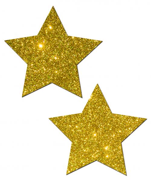 CNVELD-8284-308_2 Gold Glitter Rock Star Pasties O/S - Image 1