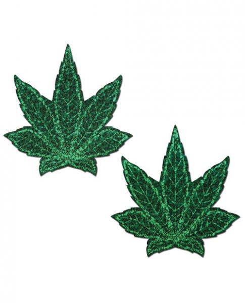CNVELD-8284-813G_21584546773 Pastease Glitter Marijuana Leaf Green Pasties O/S - Image 1