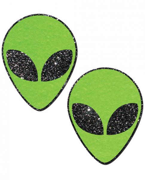 CNVELD-8286-93_21445110412 Green Glitter Alien Pasties O/S - Image 1