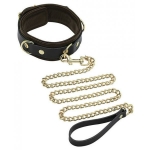 Spartacus Collar & Leash Brown Leather Gold Accent Hardware