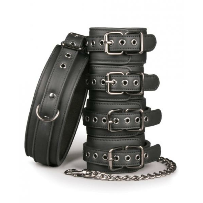 Easy Toys Fetish Set Collar, Ankle & Wrist Cuffs Black - Image 3