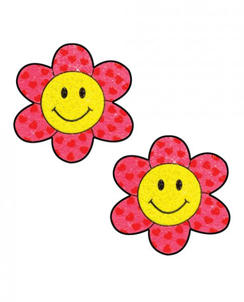 CNVELD-NN-FASMI64e9cdb200666 Neva Nude Smiley Flower Power Glitter Pasties - Pink/yellow O/s - Image 1