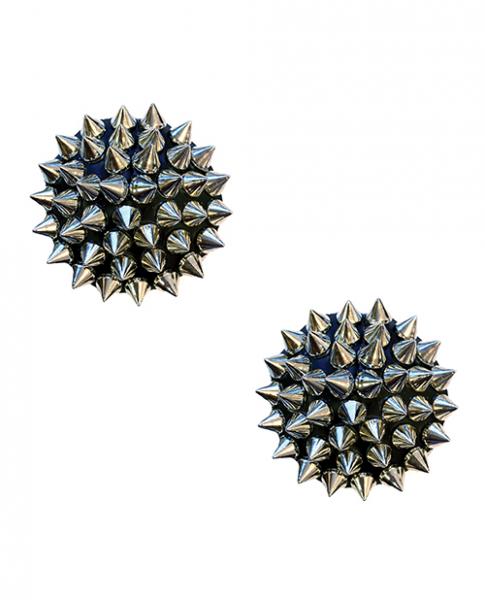 CNVELD-NN-SNM01760e6cd20323d1 Burlesque Bowser Spike Pleather Reusable Silicone Nipztix - Silver/black O/s - Image 1