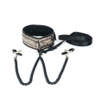Spartacus Faux Leather Collar & Leash Black Nipple Clamps Gold