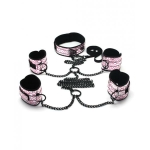Spartacus Faux Leather Collar To Wrist & Ankle Restraints Bondage Kit W/leash - Pink