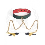 Spartacus Pu Collar W/nipple Clamps - Green