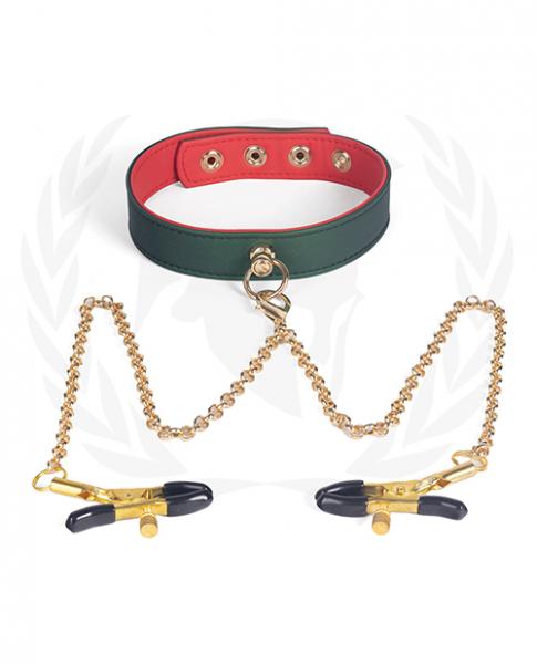 CNVELD-SPU-5115ef5c7a41e3cb Spartacus Pu Collar W/nipple Clamps - Green - Image 1