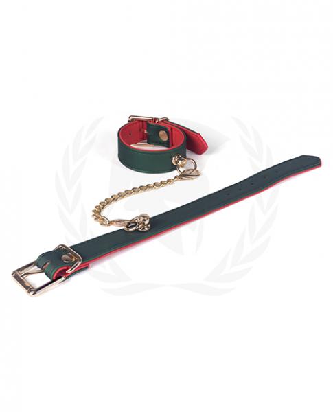 CNVELD-SPU-5125ef5c7a77e5be Spartacus Pu Beginners Wrist Restraints - Green/red - Image 1