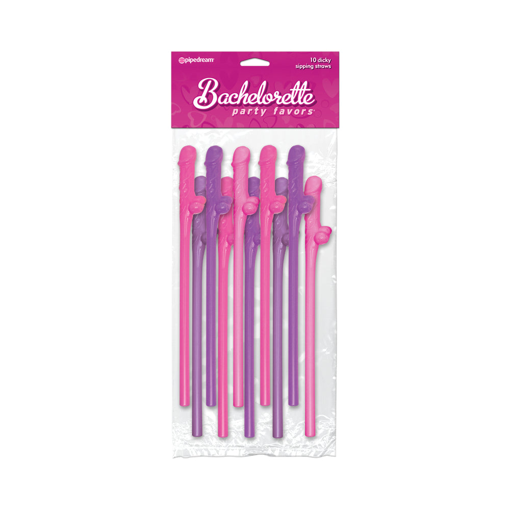CNVNAL-28318_1 Bachelorette Party Favors Dicky Sipping Straws Pink/purple 10pc. - Image 1