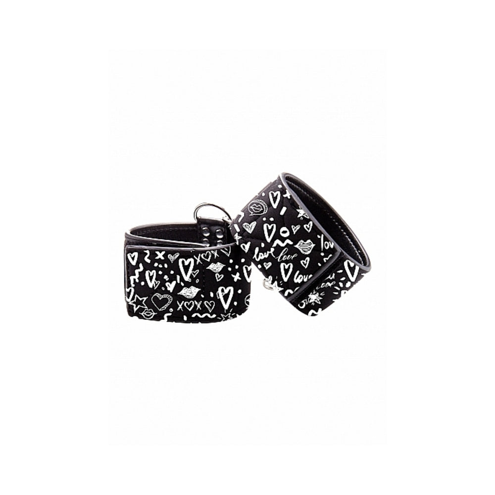 CNVNAL-70607_3_c0e56281-ec51-48c5-8bc5-32fcd569a2ea Ouch! Printed Ankle Cuffs - Love Street Art Fasion - Black - Image 1