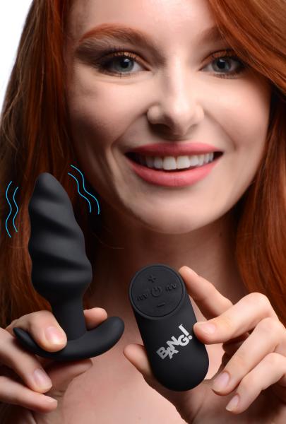 CNVXR-AG564-BLACK5fb7893063377 Remote Control 21x Vibrating Silicone Swirl Butt Plug - Black - Image 1