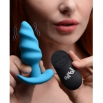 Remote Control 21x Vibrating Silicone Swirl Butt Plug - Blue