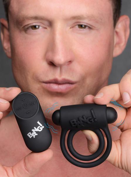 CNVXR-AG572-BLACK5fb78934b2022 Remote Control 28x Vibrating Cock Ring And Bullet - Black - Image 1