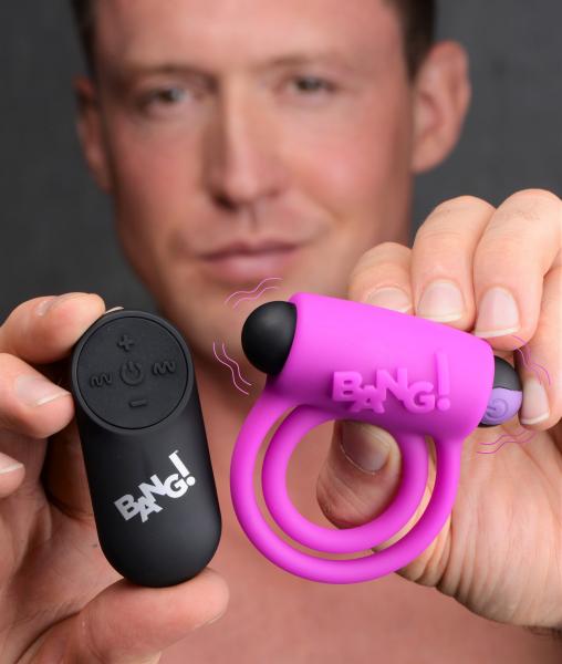 CNVXR-AG572-PURPLE5fb78937e16c7 Remote Control 28x Vibrating Cock Ring And Bullet - Purple - Image 1