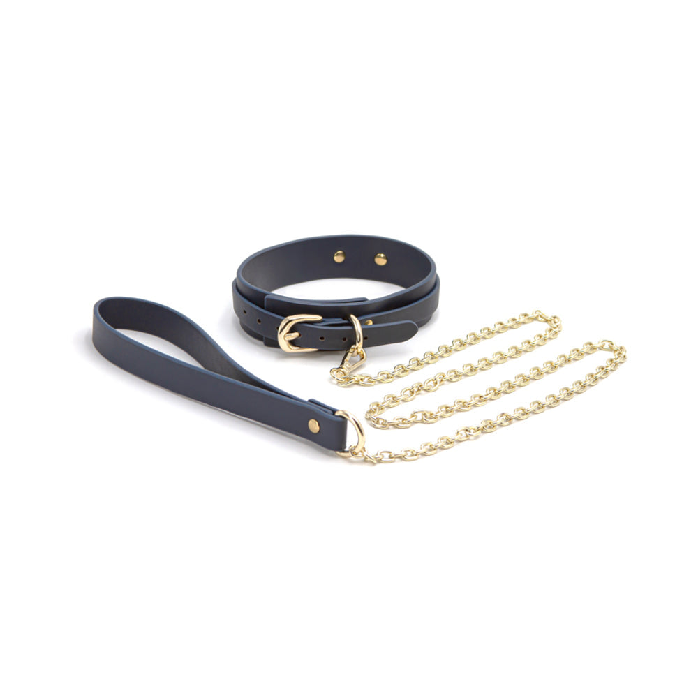 NSN-1306-27-Couture-Bondage_collar_blk_lo_jpg_8a127a84-78fb-45b5-8be4-5279163c6940 Bondage Couture Collar and Leash Blue - Image 1