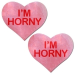 Pastease I'm Horny Heart Pasties Pink Red O/S