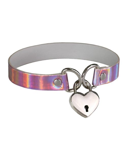 PLPC75853LHP___1721365335 Plesur Heart Lock Collar - Holographic Pink - Image 1